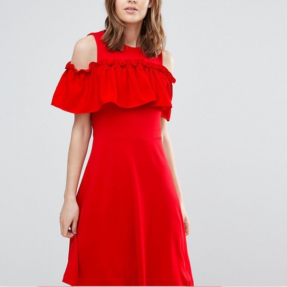 🆕ASOS Ruffle Cold Shoulder Skater Dress✨NWT! - Picture 10 of 11